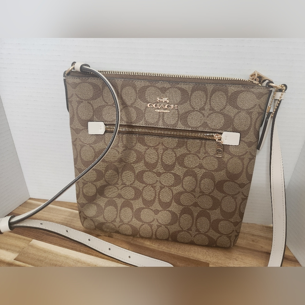 Coach Signature Crossbody Bag in Brown and Cream